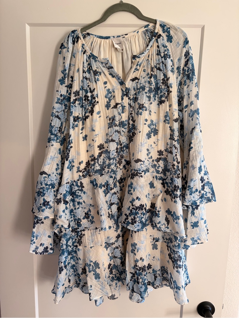 Maeve Long-Sleeve V-Neck Mini Swing Dress